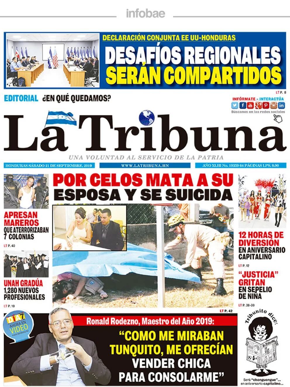 La Tribuna Honduras 21 De Septiembre De 2019 Infobae