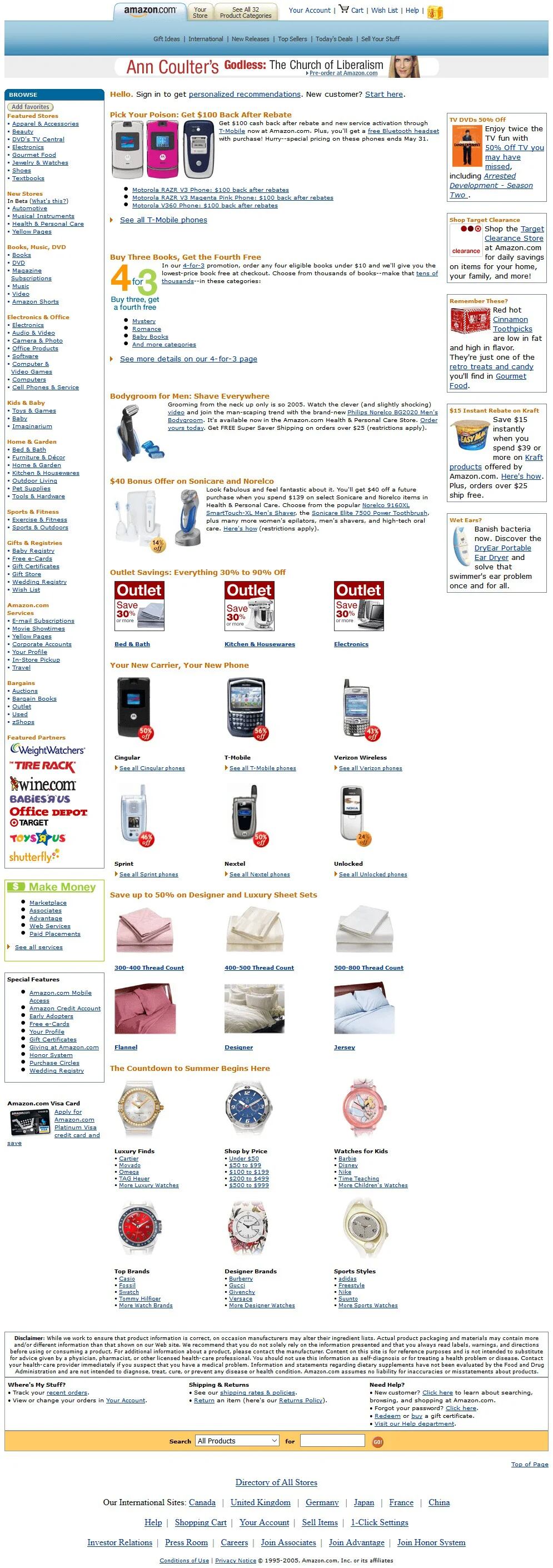 Página web de Amazon en 2006. (Web Design Museum)