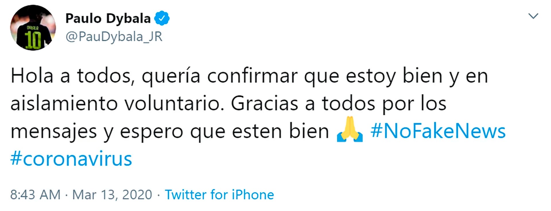 El tuit de Paulo Dybala