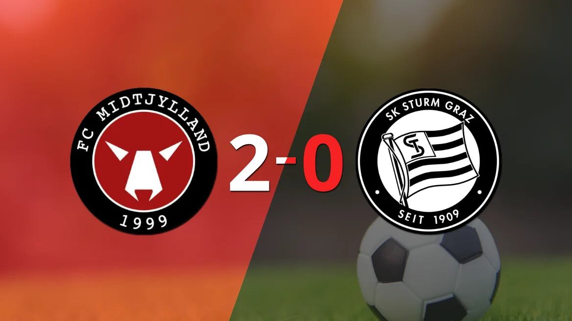 Con dos goles de Anders Dreyer, Midtjylland venció a Sturm Graz