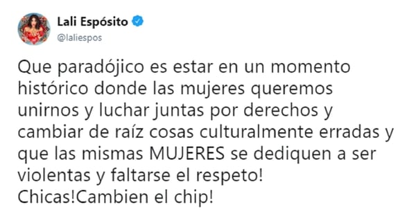 El mensaje de Lali Espósito en Twitter