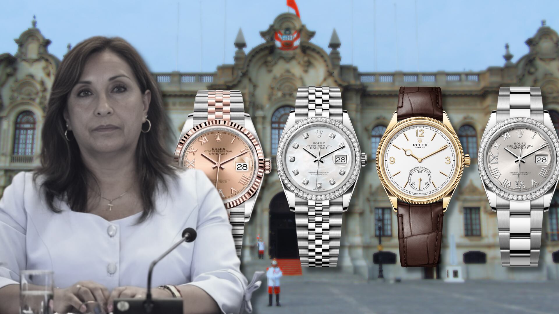 Especialistas en relojes de alta gama indicaron que la presidenta Dina Boluarte tendría al menos 4 Rolex con precios superiores a los 14 mil dólares en tiendas oficiales. (Foto: Composición - Infobae/Renato Silva)
