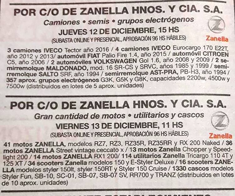 Uno de los avisos en un diario de San Luis 