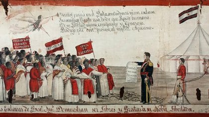 Esclavas liberadas por Rosas; óleo del año 1841