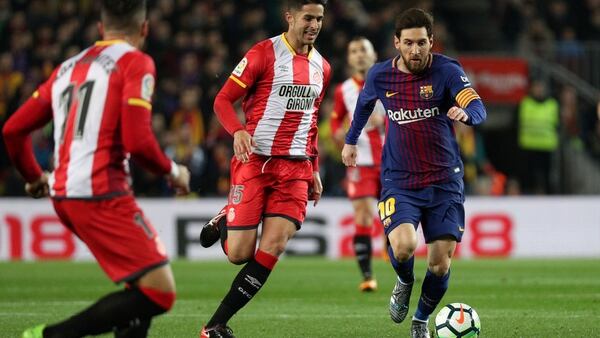 2018 REUTERS/Sergio PerezLeonel Messi en acciÃ³n frente al Girona.