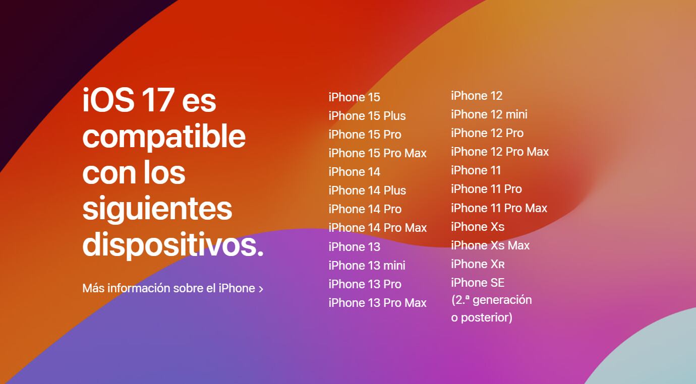 Modelos del iPhone compatibles con iOS 17. (Apple)