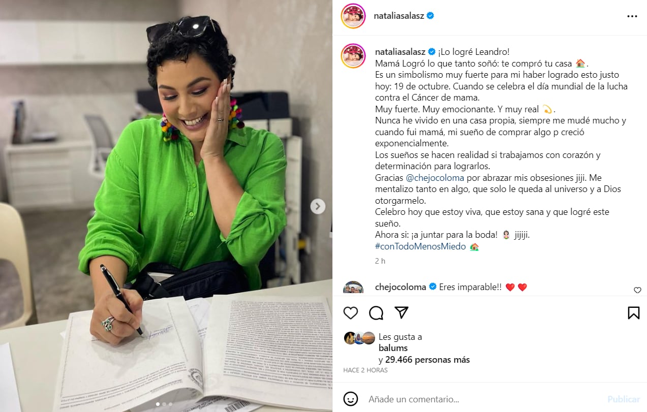 Natalia Salas comparte feliz que compró su casa. (Instagram)