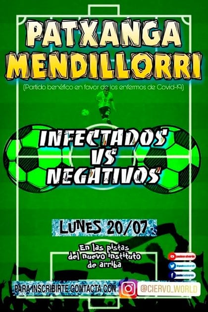 El afiche de promoción del polémico partido de fútbol entre "infectados vs. negativos" en Pamplona.