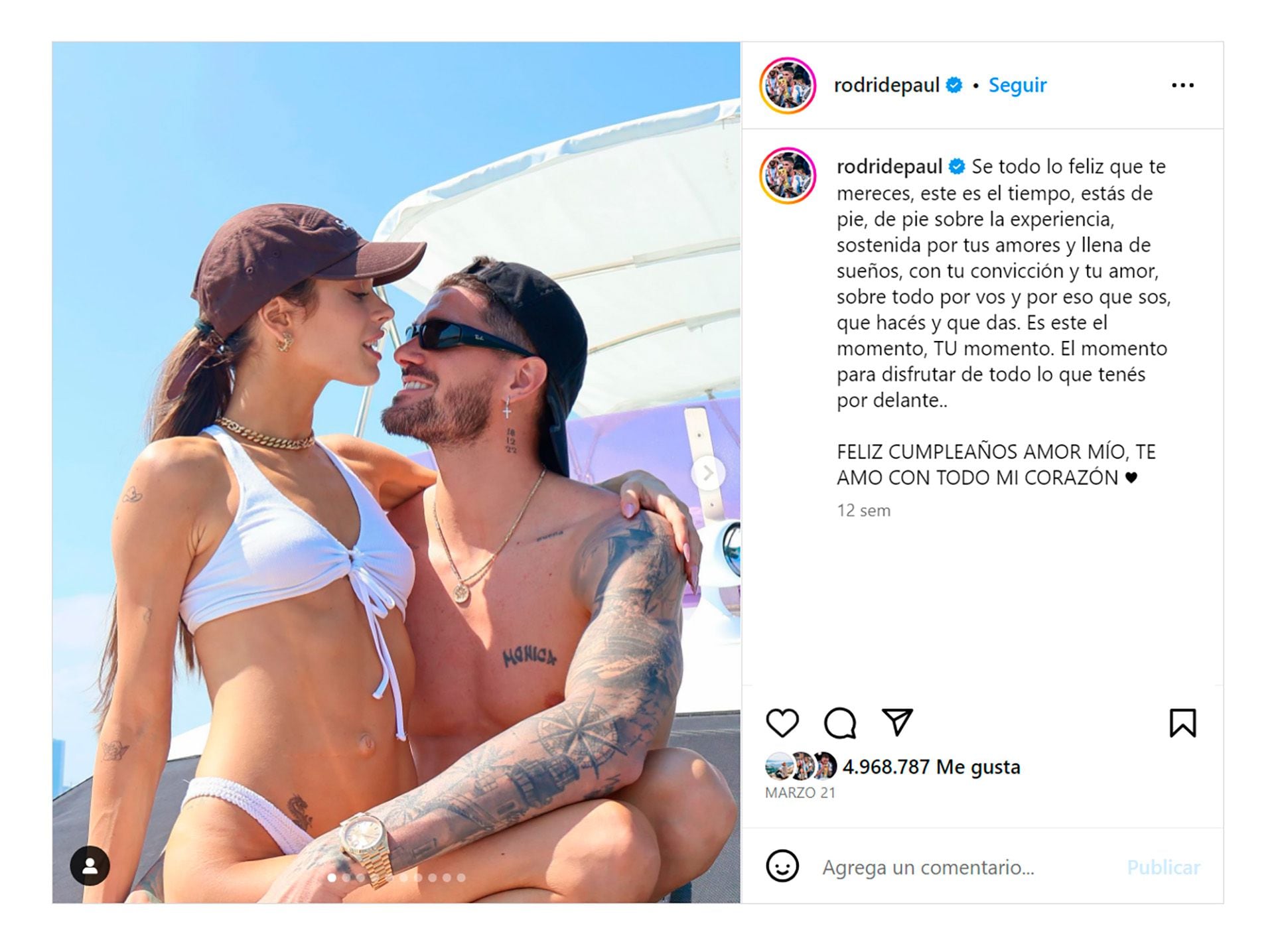 Rodrigo De Paul le había expresado su amor y apoyo a Tini Stoessel tras revelar que sufre ataques de pánico (Instagram)