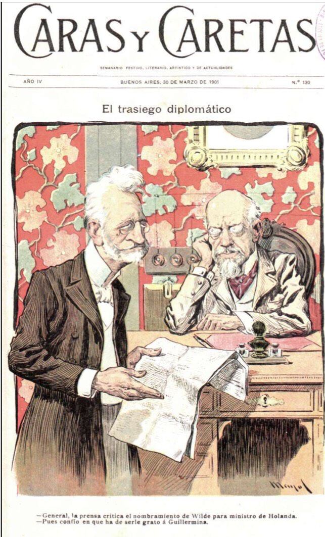 La revista Caras y Caretas le dedicó muchas de sus portadas. En esta, ironizan sobre el romance clandestino que mantenía con Guillermina de Oliveira Cézar, la esposa de Eduardo Wilde, uno de sus mejores amigos