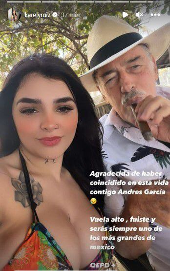 Karely Ruiz decidió despedirse de Andrés García conla selfie en la que lo inmortalizó mientras fumaba un puro (Instagram/@karelyruiz)