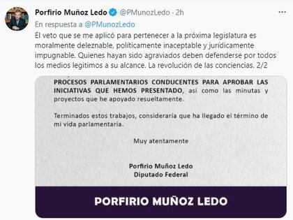 Porfirio Muñoz Ledo condenó la asignación de candidatos para la jornada electoral del 2021 (Foto: Twitter/@PMunozLedo)