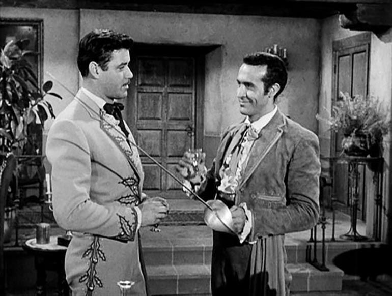 Guy Williams y Ricardo Montalbán, interpretando a Diego de la Vega y Ramón Castillo 