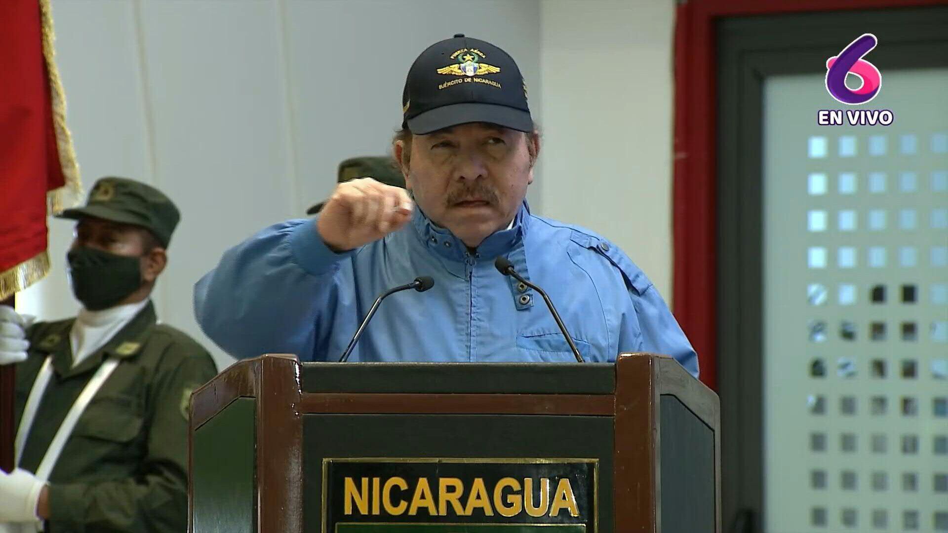 El dictador de Nicaragua, Daniel Ortega, durante un discurso en Managua