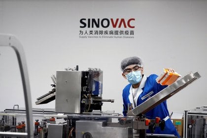 Un hombre trabaja en las instalaciones de envasado del fabricante de vacunas chino Sinovac Biotech (REUTERS/Thomas Peter)