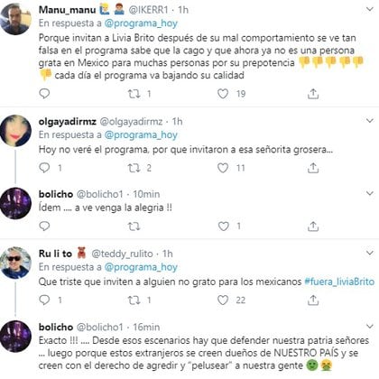 Algunos de los comentarios sobre Livia en Twitter