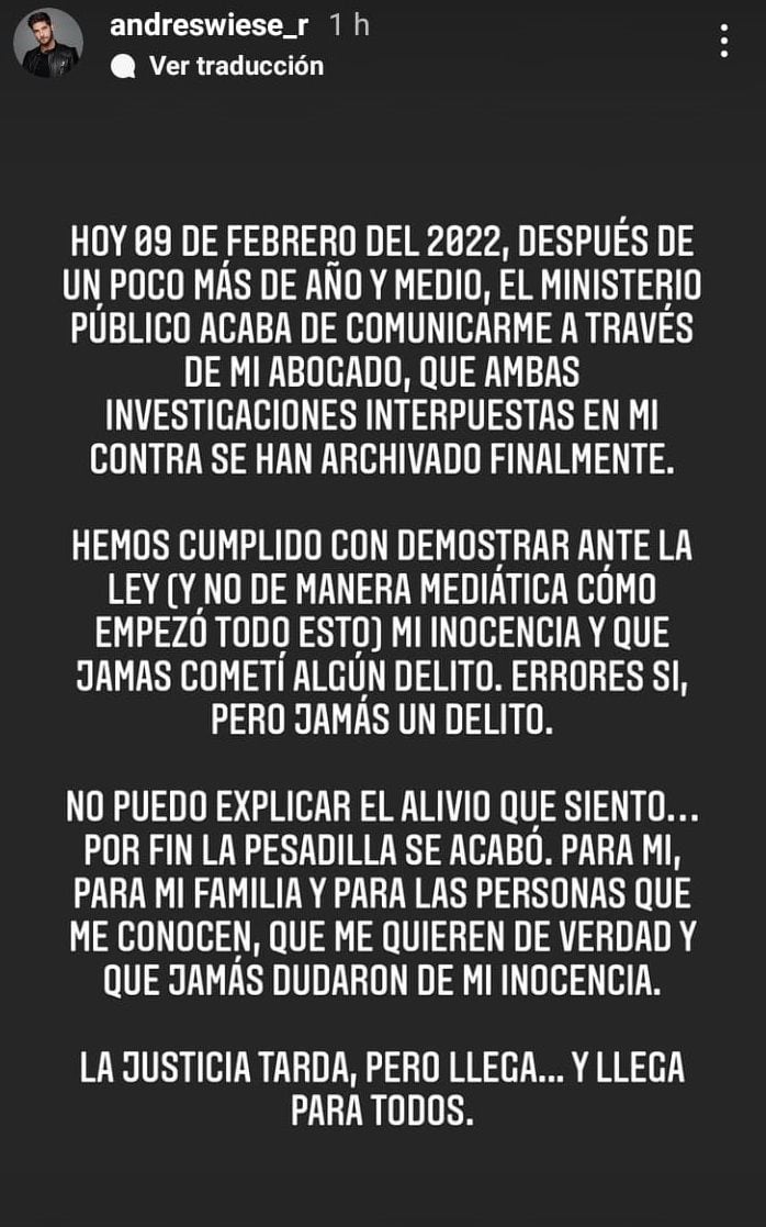 Andrés Wiese reported that investigations against him were shelved. (Photo: Instagram)