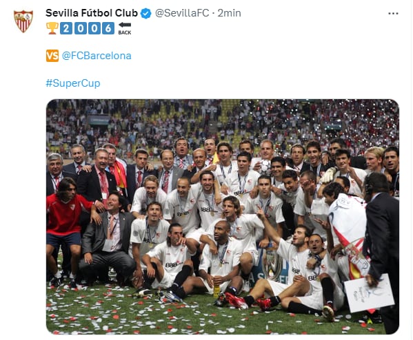 Primer y único título del Sevilla en la Supercopa de Europa

Foto: Twitter/Sevilla Fútbol Club