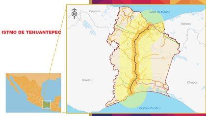 Mapa del Itsmo de Tehuantepec (Foto: Archivo)