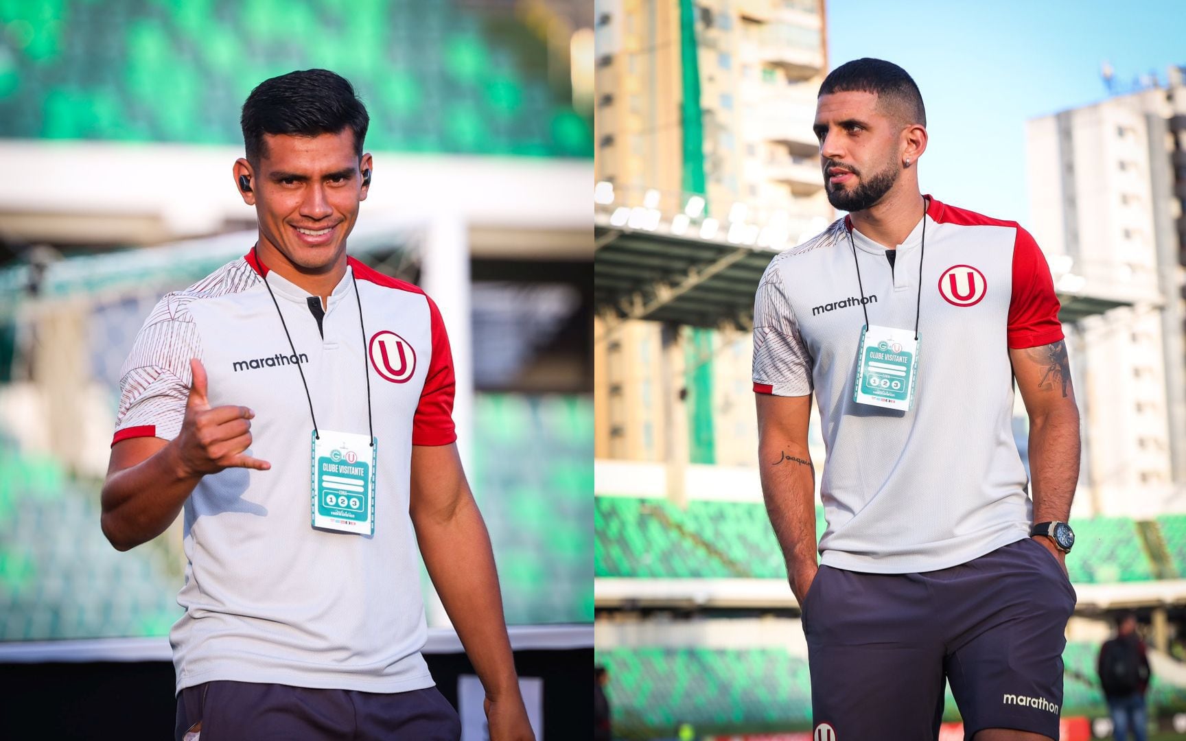 Universitario vs Goiás: José Rivera y Rodrigo Ureña en el estadio Hailé Pinheiro  previo al duelo por Copa Sudamericana