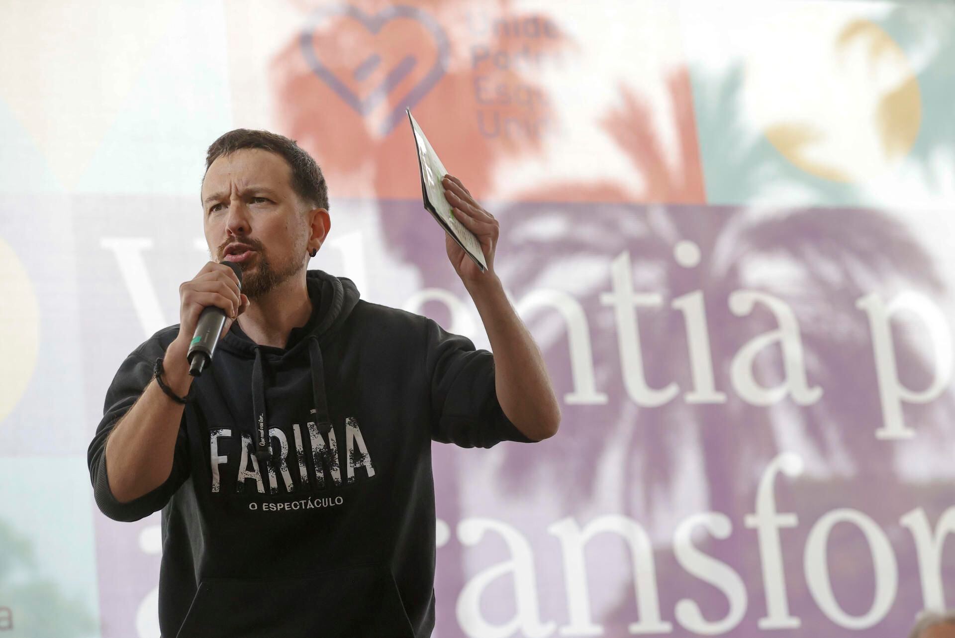 El exlíder de Podemos, Pablo Iglesias, protagoniza el acto de cierre de campaña de Unides Podem Esquerra Unida en la Comunitat Valenciana (EFE/ Kai Forsterling)