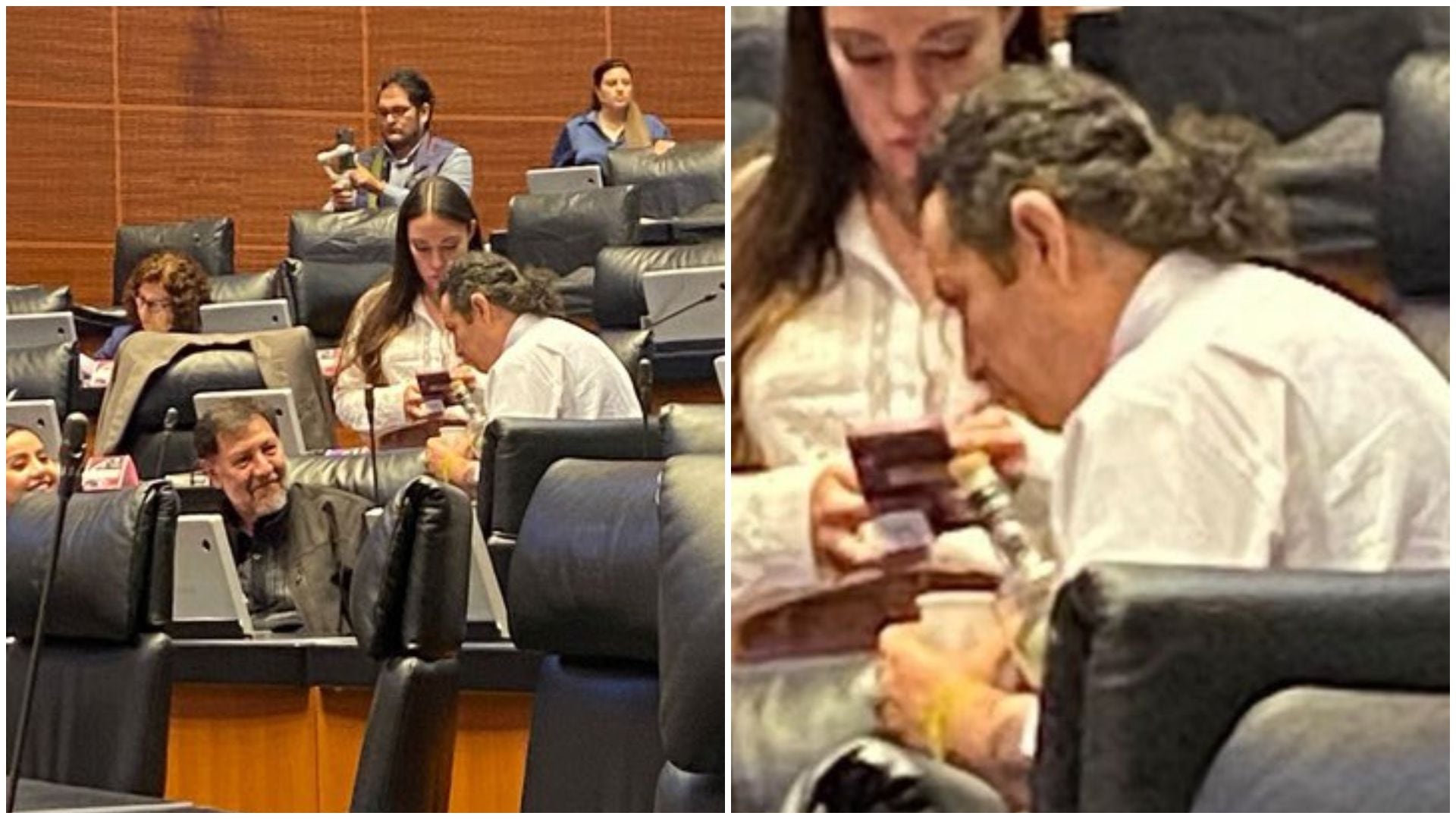 Hirepan Maya fue captado con una botella de cristal en el Congreso (Twitter @letroblesrosa)