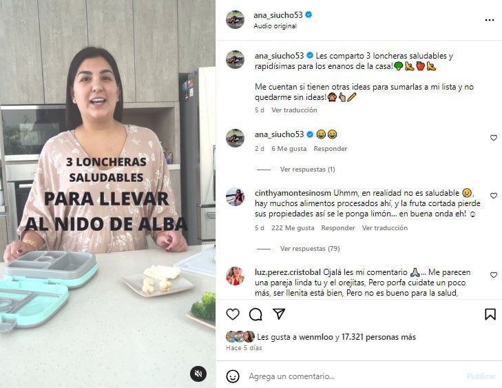 Ana Siucho responde a usuaria que criticó la lonchera que le prepara a su hija.