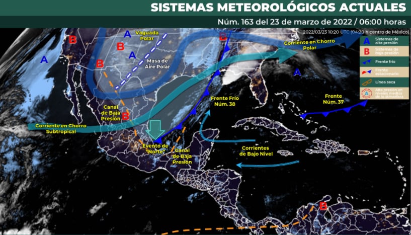 Tempo in Messico per il 23 marzo 2022. Foto: Conagua Clima
