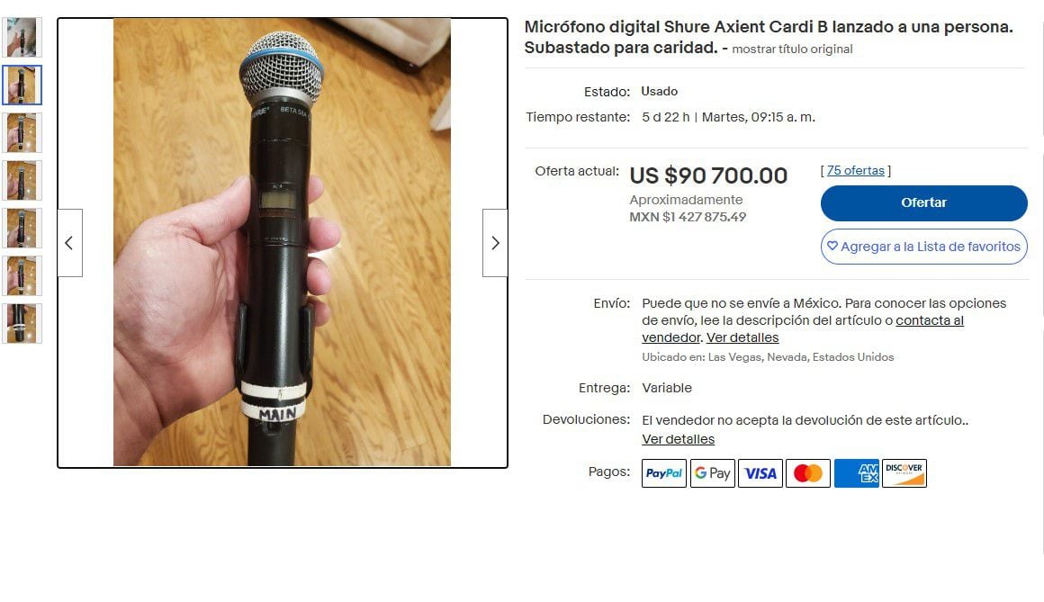 El micrófono ya alcanza 90,700 dólares en la subasta 
Foto: ebay
