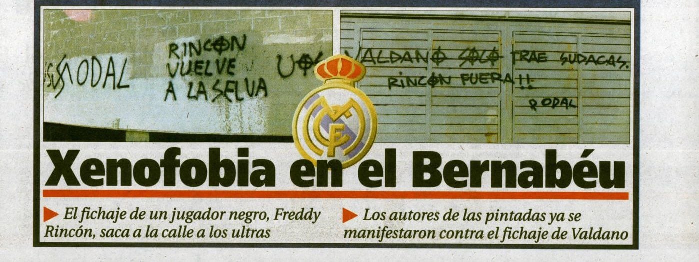 En 1995 el Diario AS reportó los ataques a Freddy Rincón por llegar al Real Madrid. Foto: @Julicamposg