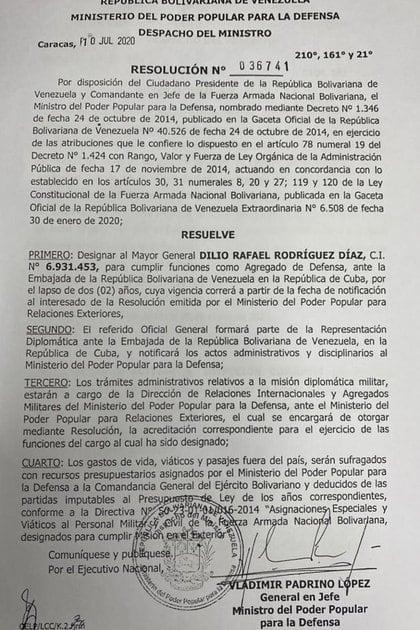 Maduro lo nombró a Dilio Rafael Rodríguez Díaz como Agregado Militar en Cuba