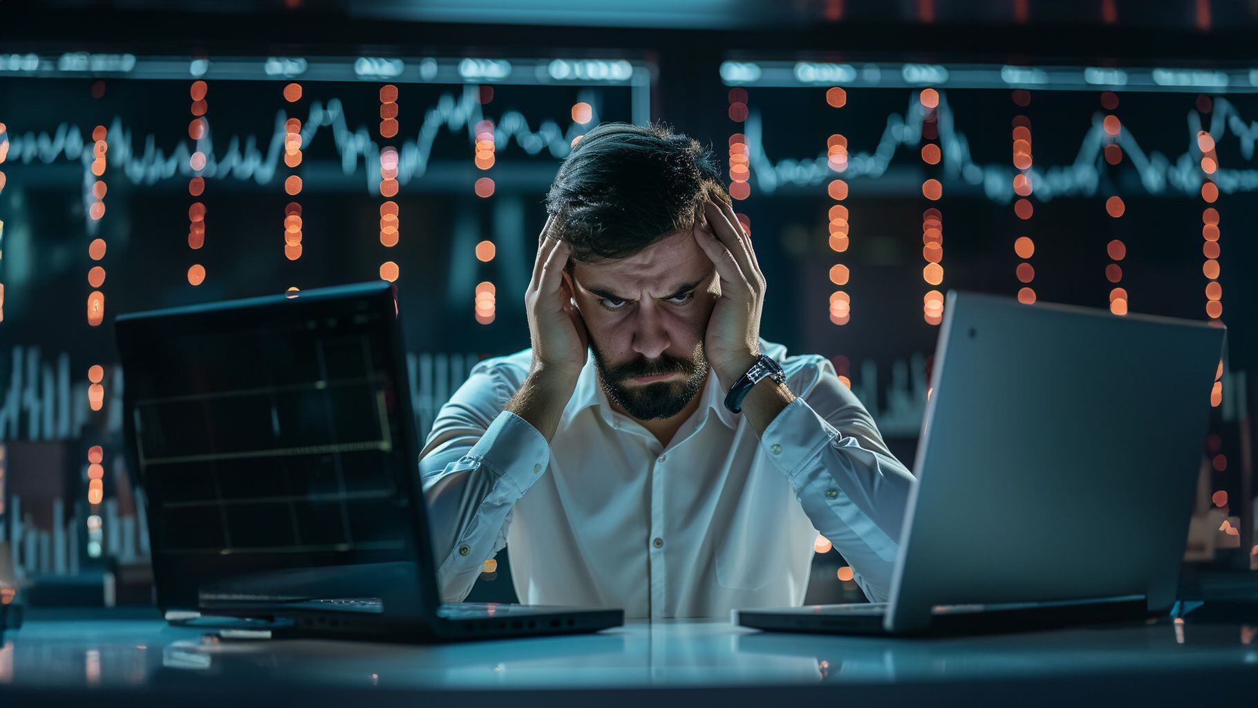 Un ingenierio preocupado observa su computadora en su oficina - (Imagen Ilustrativa Infobae)