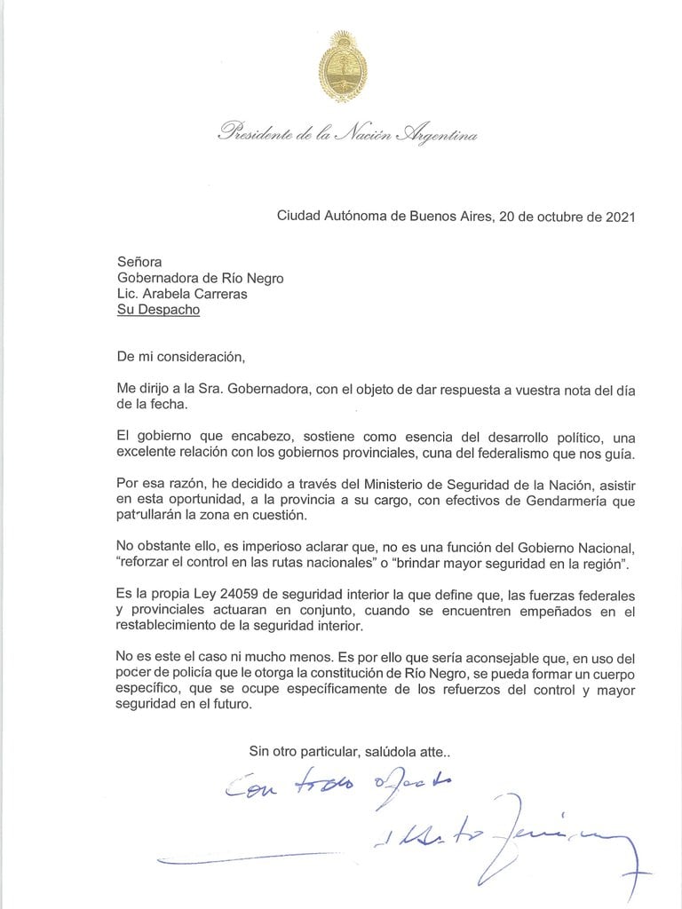 El Presidente ratificó el envío de gendarmes a Río Negro • Canal C