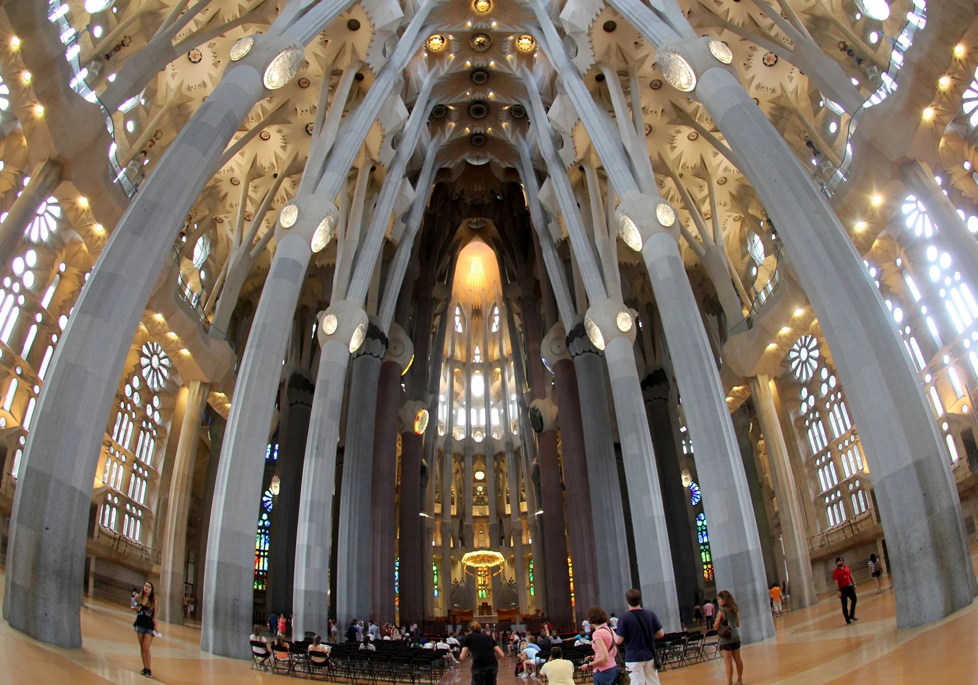 Las columnas arborescentes, además de su función estructural, reflejan la idea de Gaudí de que el interior del templo tenía que ser como un bosque que invitara a la oración, y que fuera adecuado para la celebración eucarística