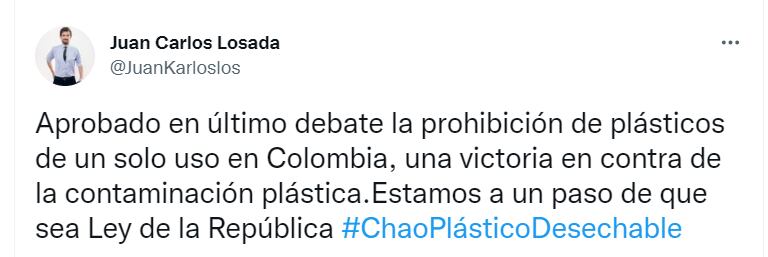 Juan Carlos Losada habla acerca del proyecto de ley que prohibe los plásticos de un solo uso.