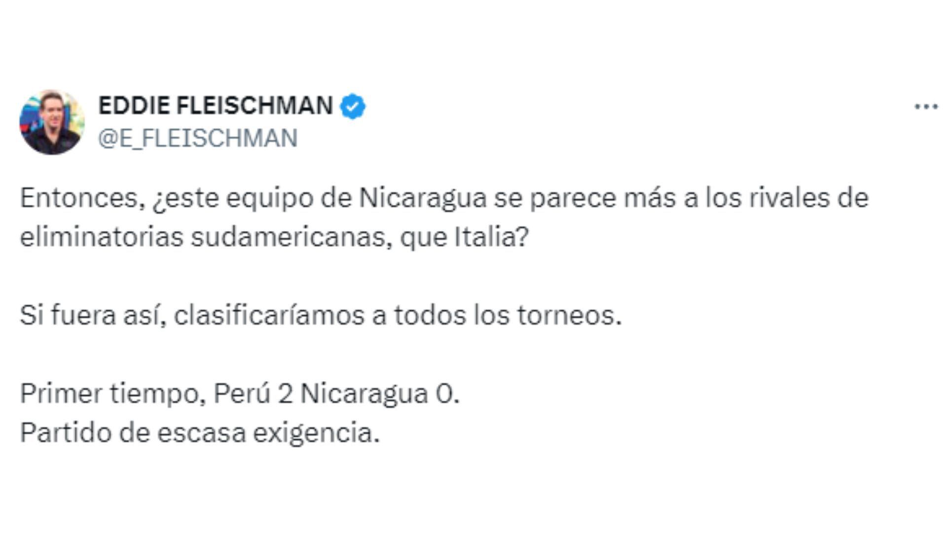 Eddie Fleischman criticó el nivel de Nicaragua, rival de Perú en amistoso FIFA.