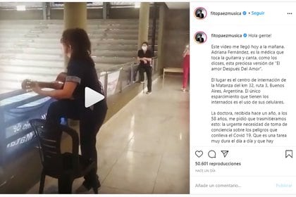 La publicación de Fito Páez en su cuenta de Instagram y la dedicatoria a Adriana Fernández