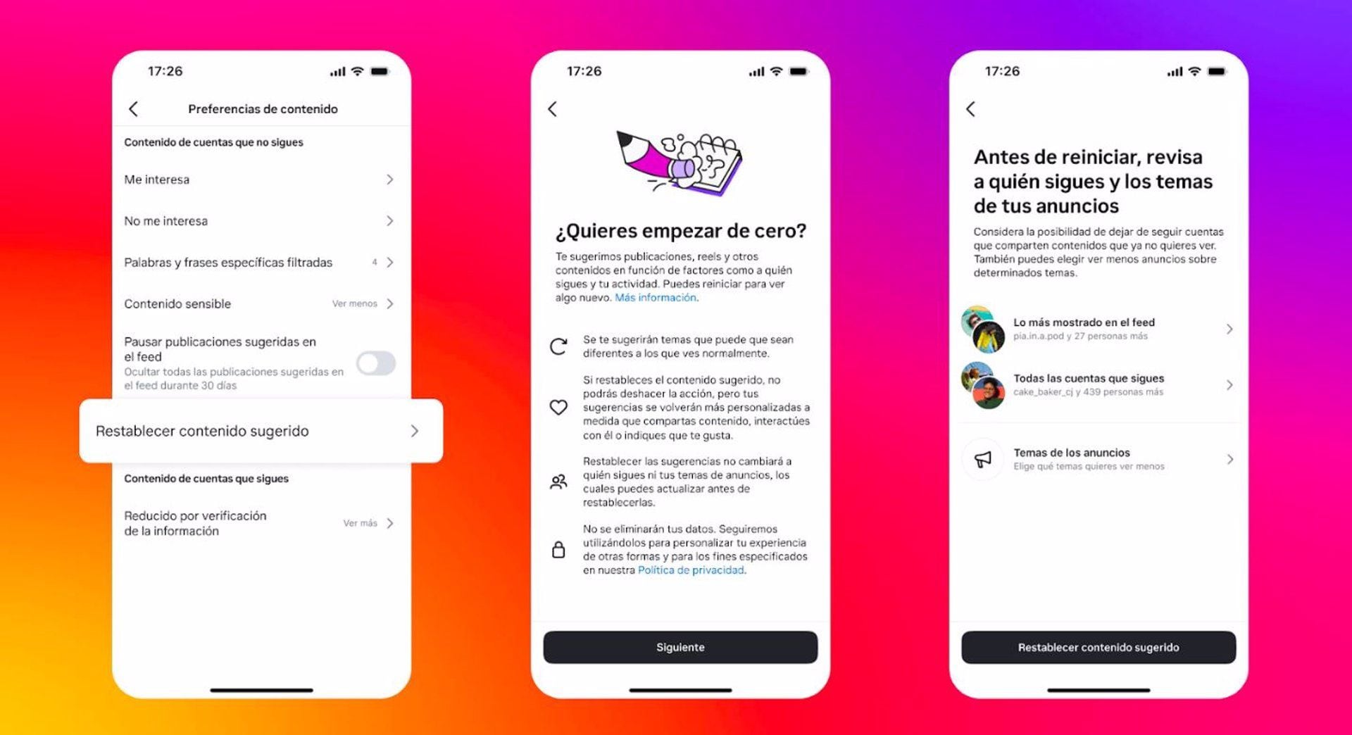 Instagram prueba una función que permite restablecer las recomendaciones de  contenido - Infobae, image size:1920x1044