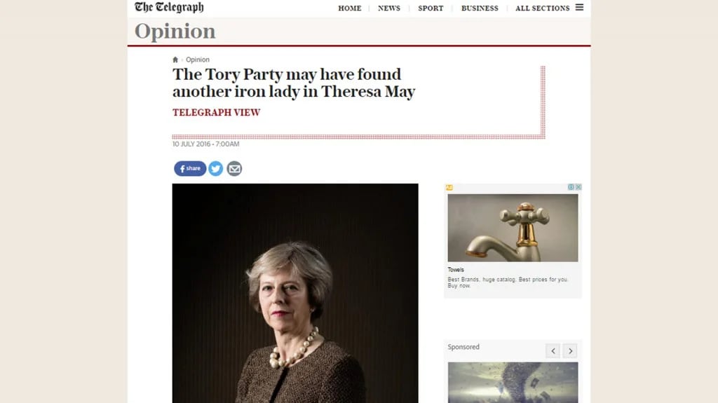 “El Partido Conservador puede encontrar otra dama de Hierro en Theresa May”, tituló el periódico The Telegraph