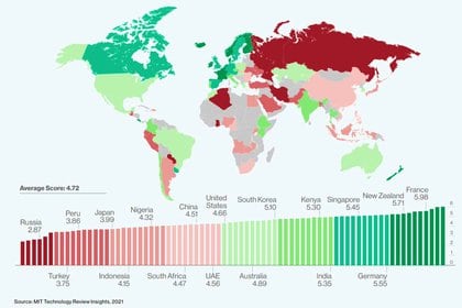 El ranking mundial verde que elabora el MIT y los países con sus colores de acuerdo a sus avances y políticas verdes