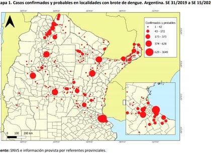 El mapa del dengue en la actual temporada (Min de Salud)