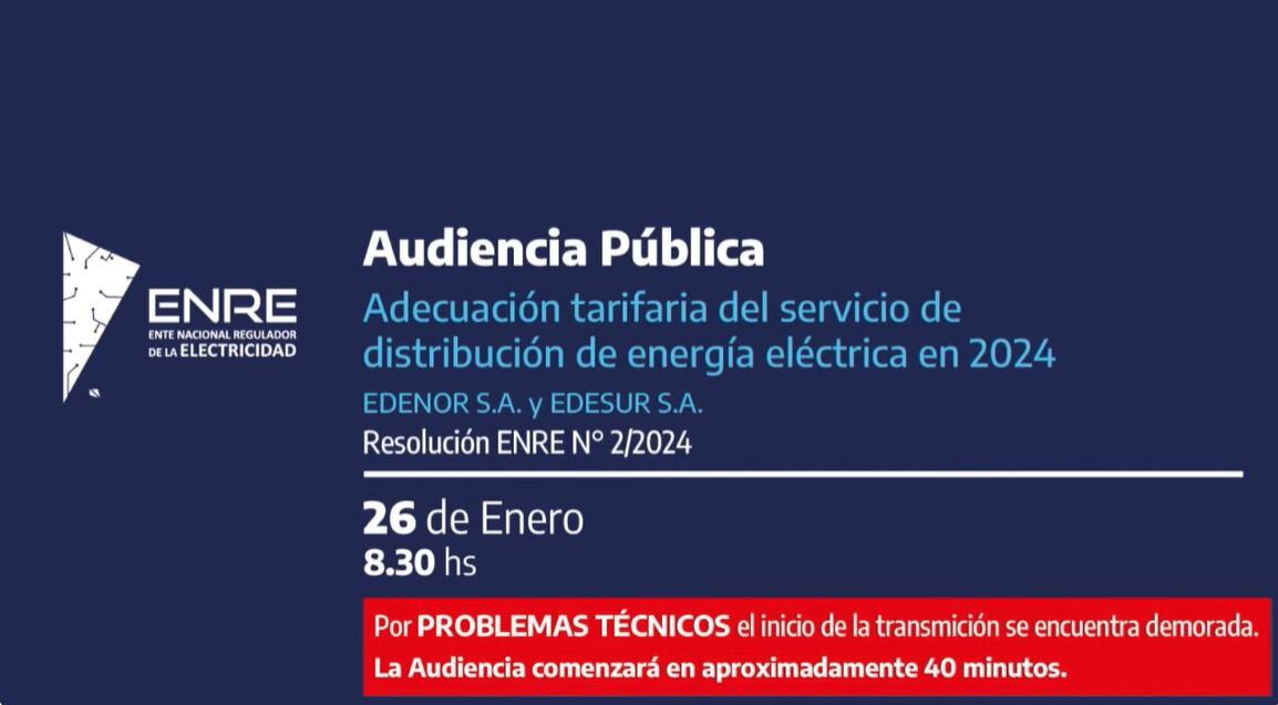 La audiencia pública de distribuidoras comenzó con problemas técnicos.