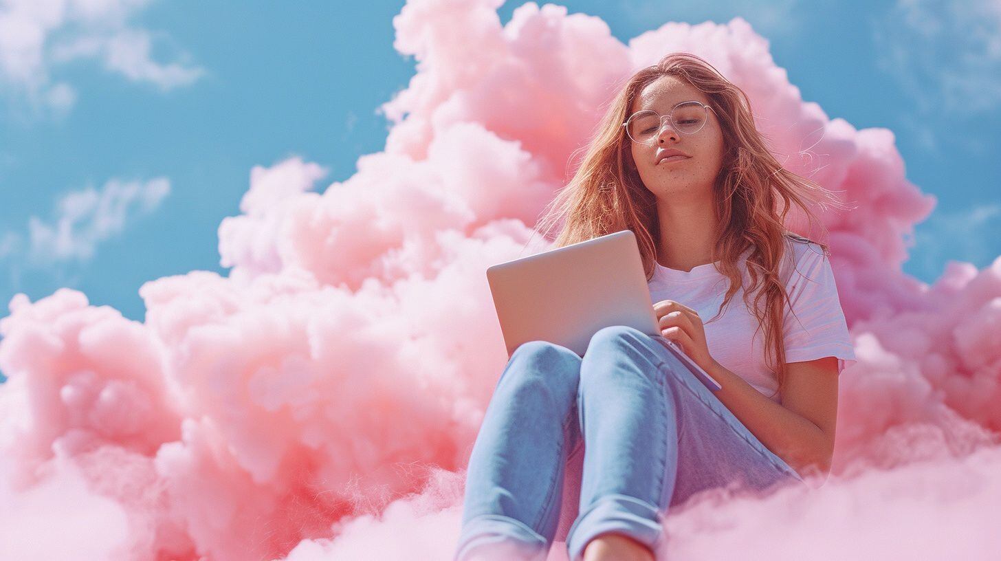 Una mujer sentada sobre una nube utilizando una computadora - (Imagen Ilustrativa Infobae)