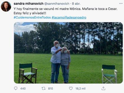 El mensaje de Sandra Mihanovich en Twitter 