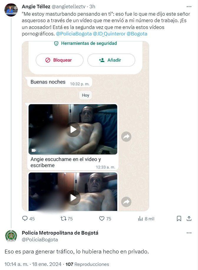 Policía Metropolitana de Bogotá respondió a las denuncias de la periodista - crédito red social X