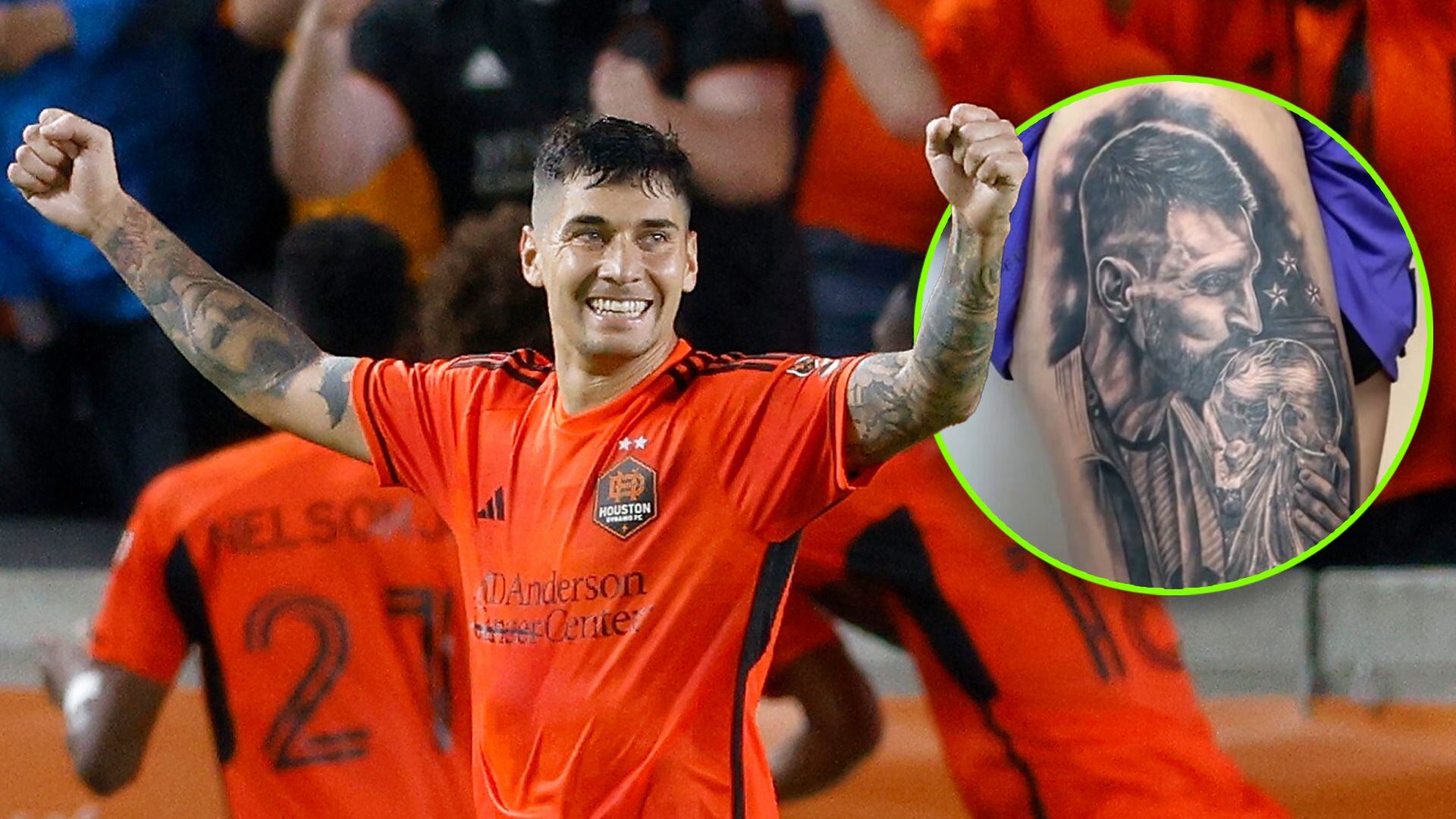 Festejo de gol de Escobar con la casaca del Dynamo y el tatuaje de Messi