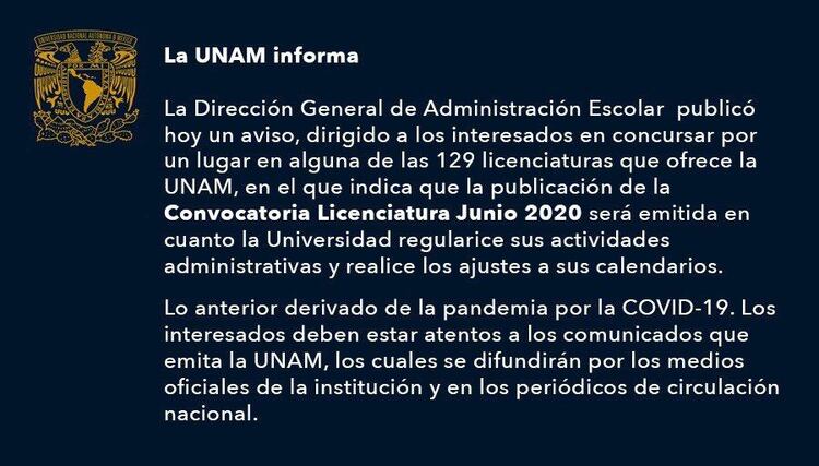 El comunicado fue publicado a las 13 horas del 14 de abril (Foto: UNAM)