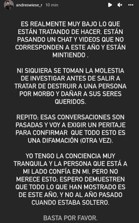 Statement by Andrés Wiese. (Photo: Capture Instagram)