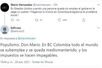 Reacción de los usuario en Twitter por publicación de Mario Hernández.
