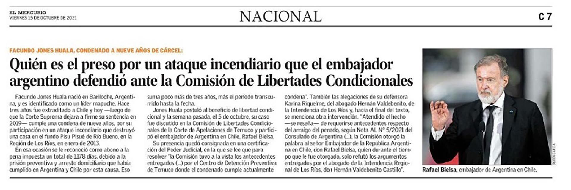 El embajador argentino en Chile, Rafael Bielsa, asistió a la audiencia en la que se analizaba el pedido de libertad condicional para Jones Huala (Fuente)